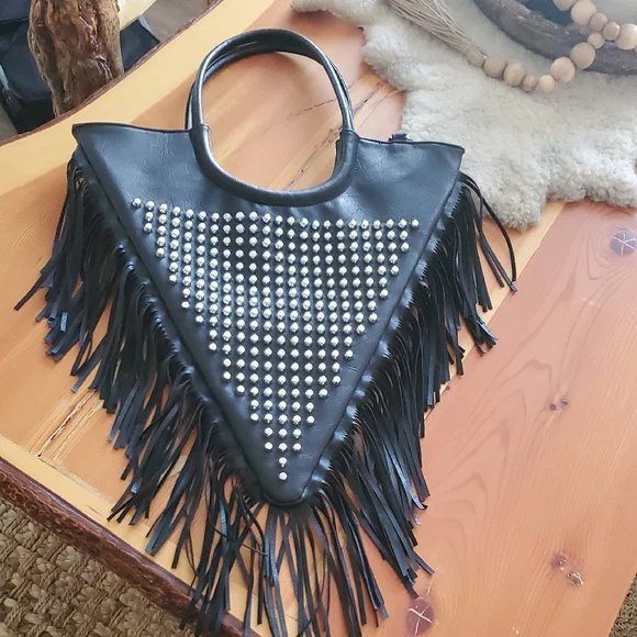 Black Fringe Studded Bag - Picture 2 of 6